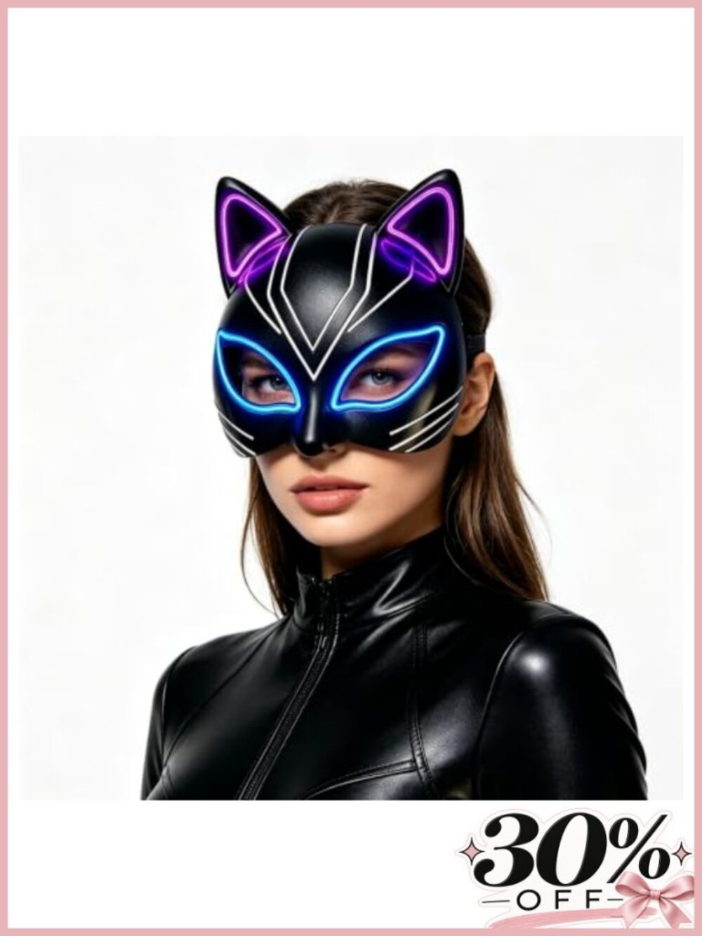 LED Cat Mask Light Up Half Face Masquerade for Women Cyberpunk Rave Cosplay